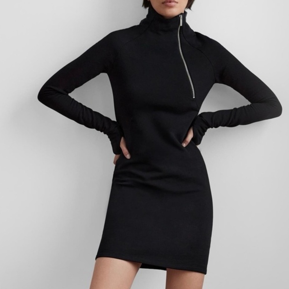 MARCELLA Dress Womens Medium Black Asymmetrical Zip Funnel Neck Manhattan Mini